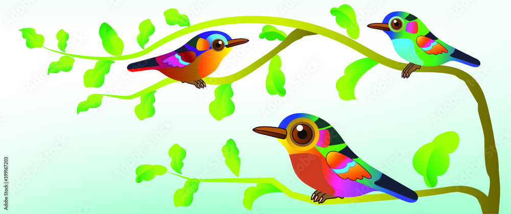 Obraz premium Set of Beautiful colored birds. Vector illustration