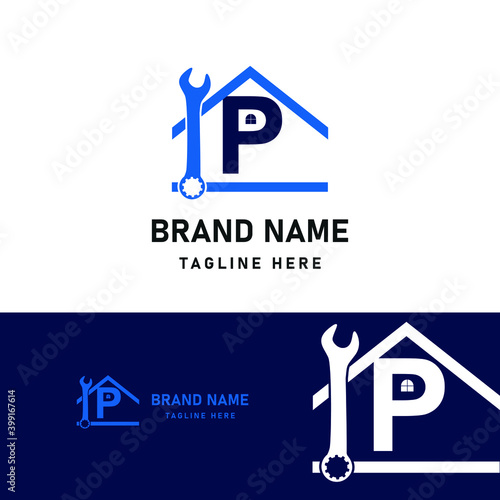 Letter P Home Repair service and Construction Concept Logo Design Template © muhammad