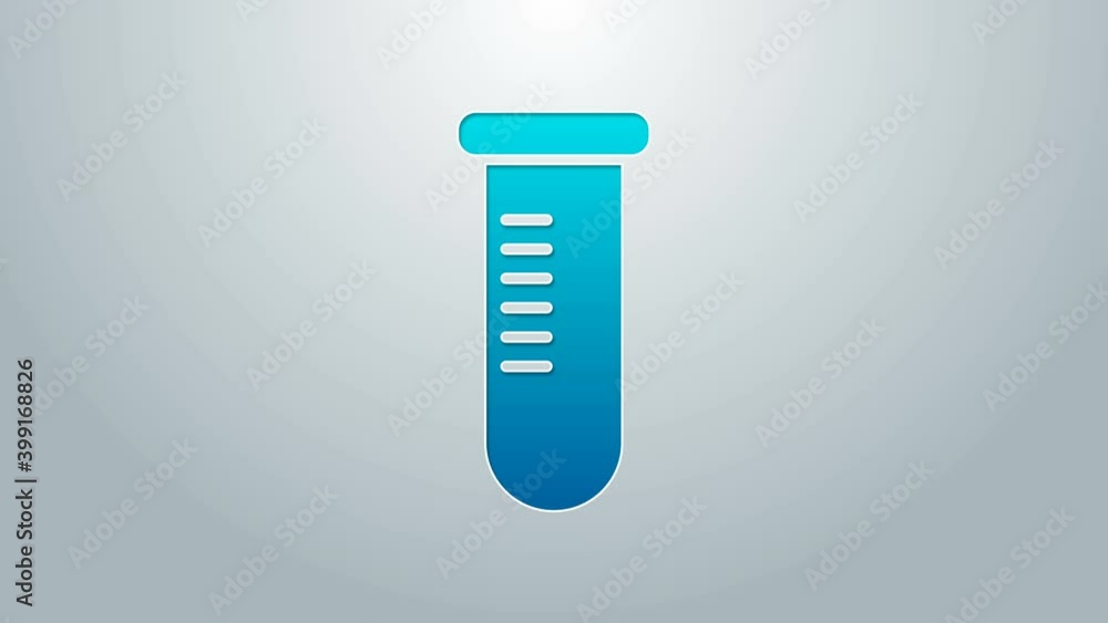 Blue line Test tube or flask - chemical laboratory test icon isolated on grey background. Laboratory, scientific glassware sign. 4K Video motion graphic animation