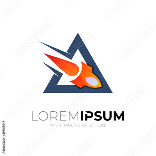 Rocket logo and triangle design combination, transportation icon