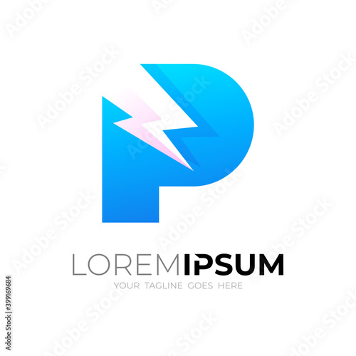 Letter P logo and thunder icon template, Power icons Free Download Letter P logo and thunder icon template, Power icons - GFXLoad