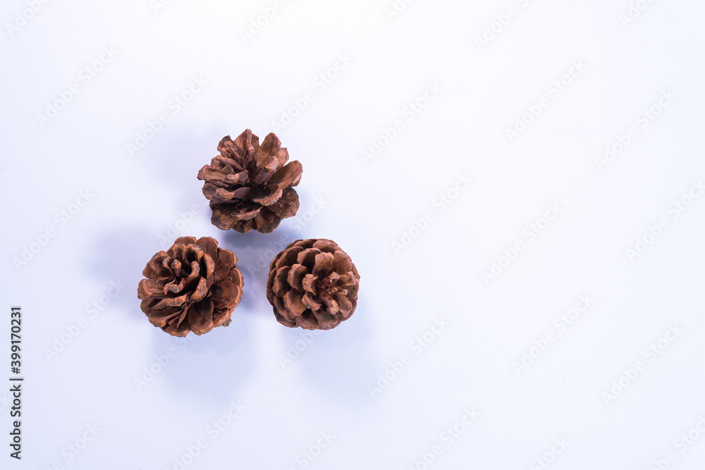 Christmas and New Year holiday background. Pine cones christmas on white background Christmas and New Year holiday background. Pine cones christmas on white background