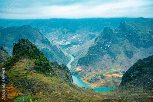 Nho Que Lake and Ma Pi Leng Mountain one of the most beautiful is a mountain and lake in Ha Giang, Vietnam.