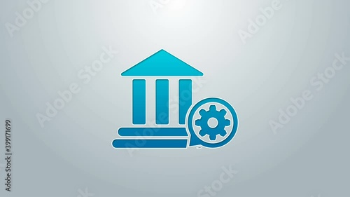 Wallpaper Mural Blue line Bank building and gear icon isolated on grey background. Adjusting app, service concept, setting options, maintenance, repair, fixing. 4K Video motion graphic animation Torontodigital.ca