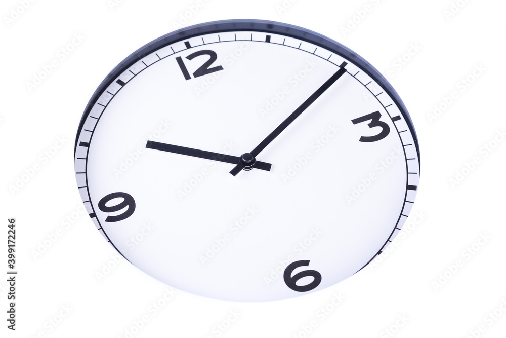 Close up analog clock face sunk into a white background Close up analog clock face sunk into a white background