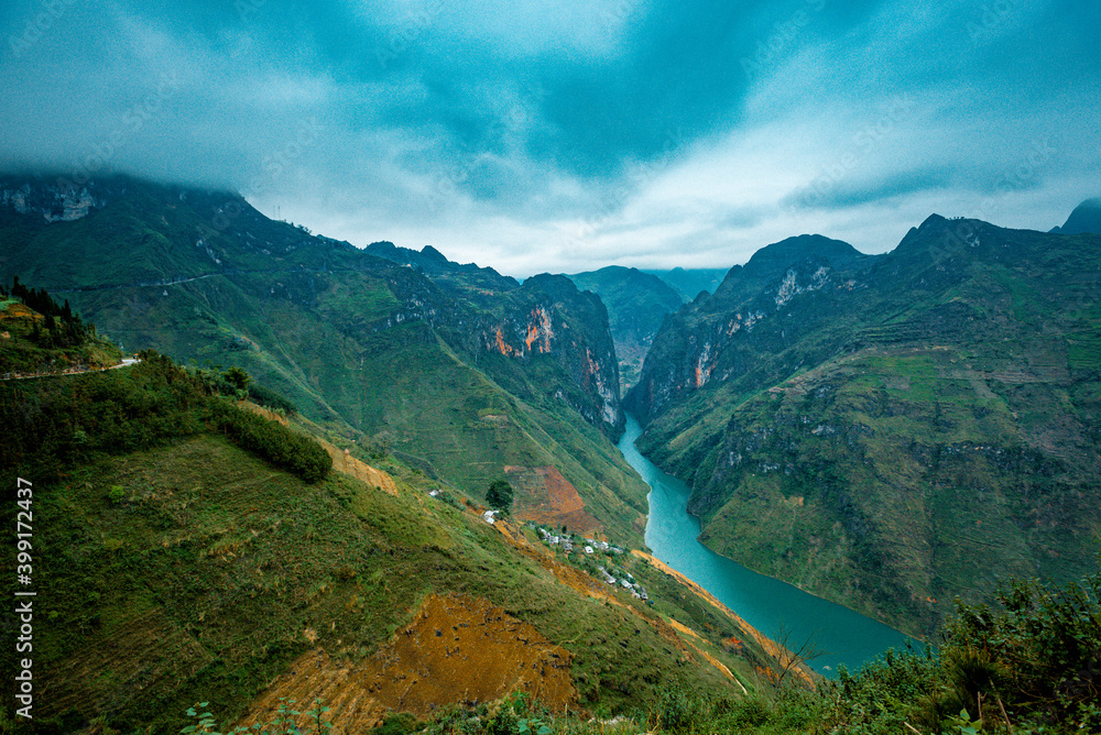 Nho Que River view from Ma Pi Leng Pass, one of the most beautiful are mountain and river in Ha Giang, Vietnam