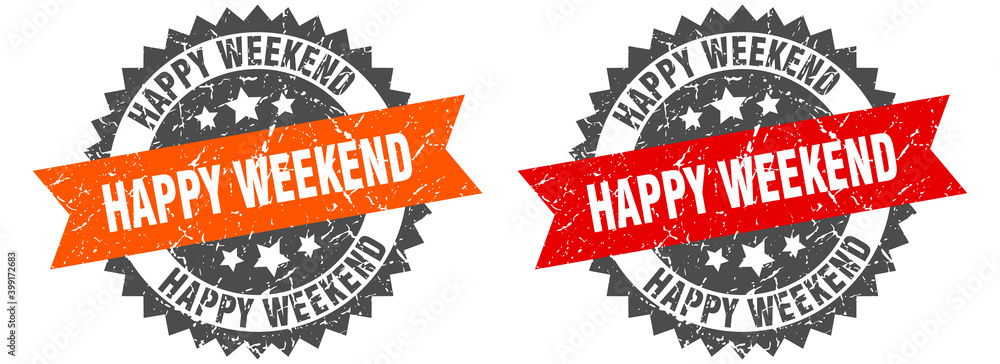 Fototapeta premium happy weekend band sign. happy weekend grunge stamp set