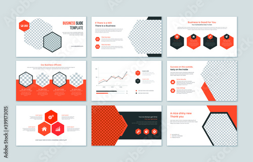 Business presentation slides with infographic elements