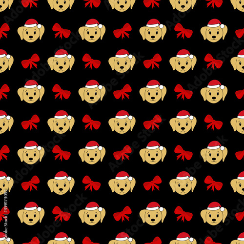 Seamless pattern with cute cartoon Labrador. Christmas pattern. Vector illustration. 