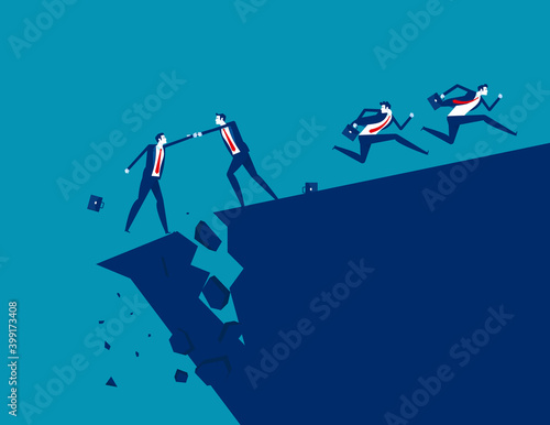 Business team and partnership. Cracks and crises, Mountain to crash