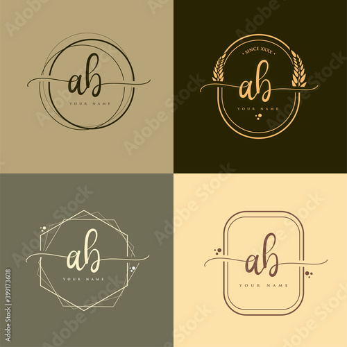 AB Initial handwriting logo vector sets. Hand lettering Initials logo branding, Feminine and luxury logo design.