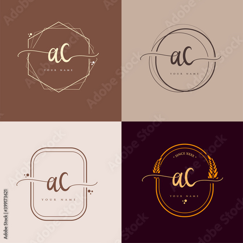 AC Initial handwriting logo vector sets. Hand lettering Initials logo branding, Feminine and luxury logo design.