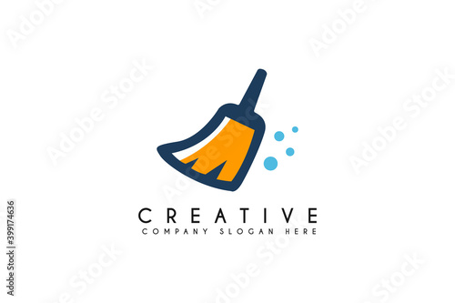 Cleaner services logo design vector illustration.broom clean business and services logos template element design