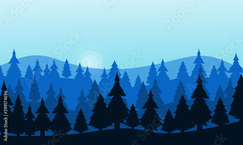 Beautiful nature scenery vector with tree and mountain. City vector