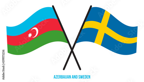 Azerbaijan and Sweden Flags Crossed And Waving Flat Style. Official Proportion. Correct Colors.