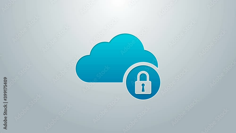 Blue line Cloud computing lock icon isolated on grey background. Security, safety, protection concept. 4K Video motion graphic animation Blue line Cloud computing lock icon isolated on grey background. Security, safety, protection concept. 4K Video motion graphic animation
