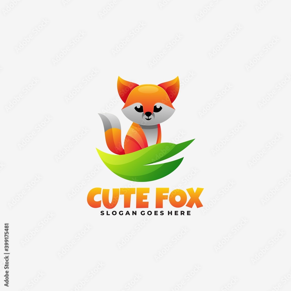 Fototapeta premium Vector Logo Illustration Cute Fox Gradient Colorful Style.