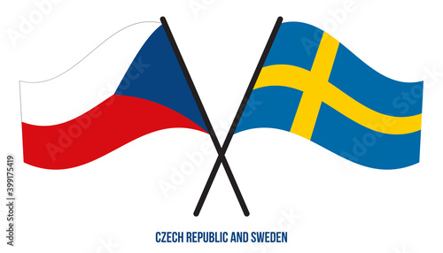 Czech Republic and Sweden Flags Crossed And Waving Flat Style. Official Proportion. Correct Colors.