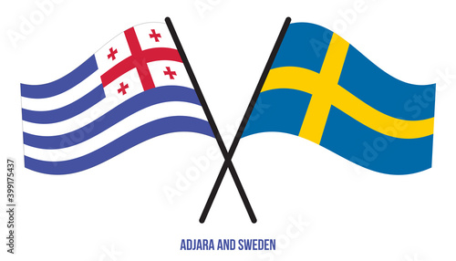 Adjara and Sweden Flags Crossed And Waving Flat Style. Official Proportion. Correct Colors.