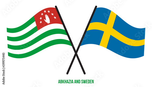 Abkhazia and Sweden Flags Crossed And Waving Flat Style. Official Proportion. Correct Colors.