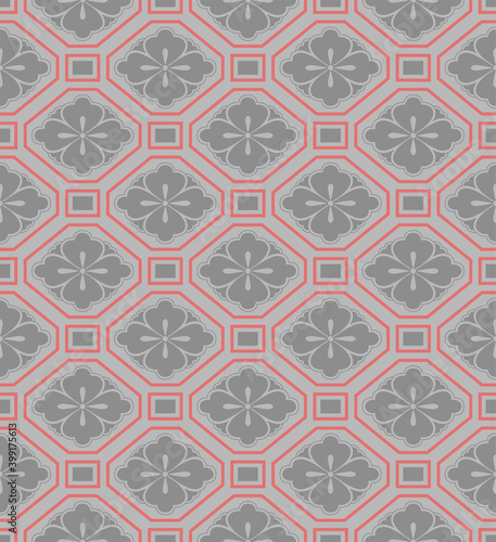 Japanese Flower Octagon Vector Seamless Pattern