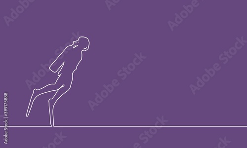 Silhouette of diver. Icon diver. The concept of sport diving. Thin line style. Place for text