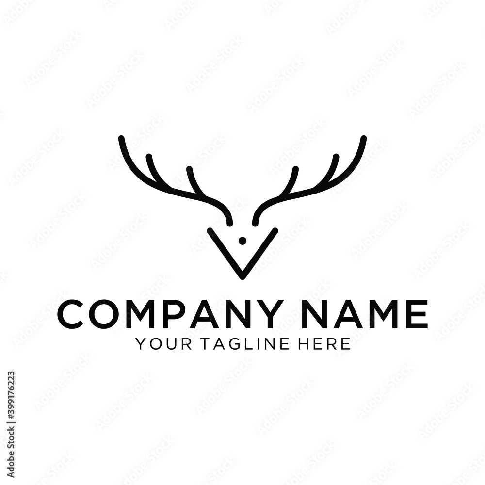 Hunting Deer Antler Outdoor Adventure Logo Vector Illustration Design Template Line Art Hunting Deer Antler Outdoor Adventure Logo Vector Illustration Design Template Line Art