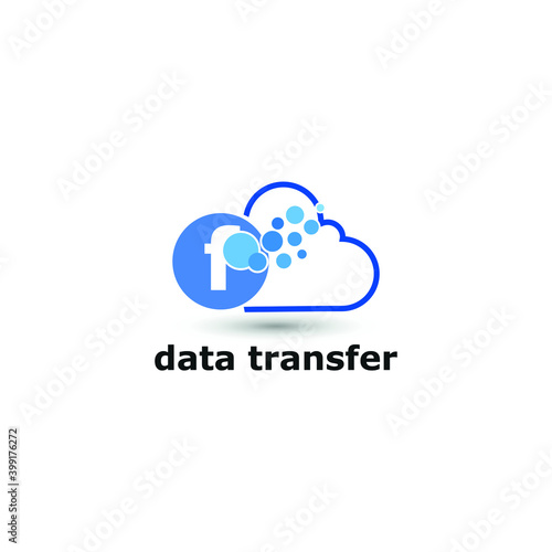 Letter f and cloud icon for data transfer, storage, big data, and technology logo concept