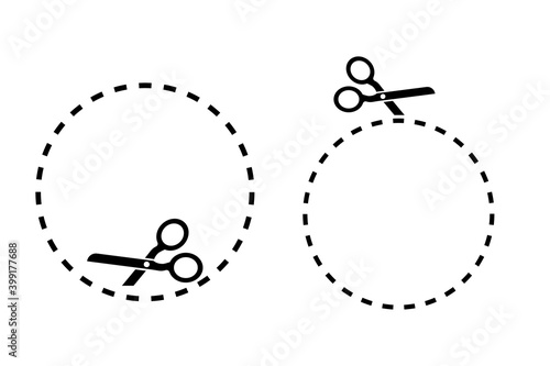 Circles scissors in hipster style. Icon set. Round shape. Paper cut template on white backdrop. Stock image. EPS10.