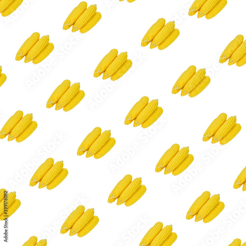 Raw Corn cobs pattern isolated on white background. Close up