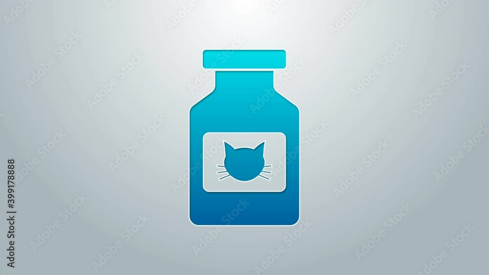 Blue line Cat medicine bottle icon isolated on grey background. Container with pills. Prescription medicine for animal. 4K Video motion graphic animation Blue line Cat medicine bottle icon isolated on grey background. Container with pills. Prescription medicine for animal. 4K Video motion graphic animation
