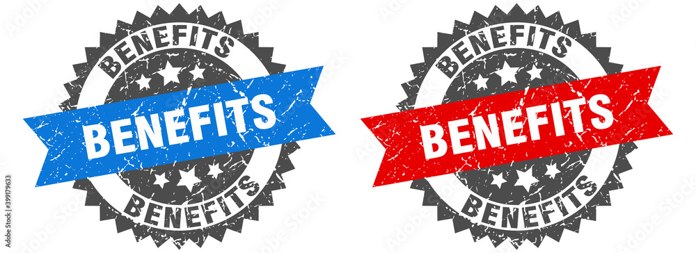 Obraz premium benefits band sign. benefits grunge stamp set