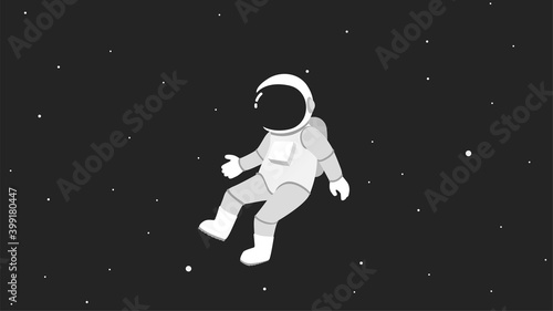 Cartoon astronaut flying alone in space