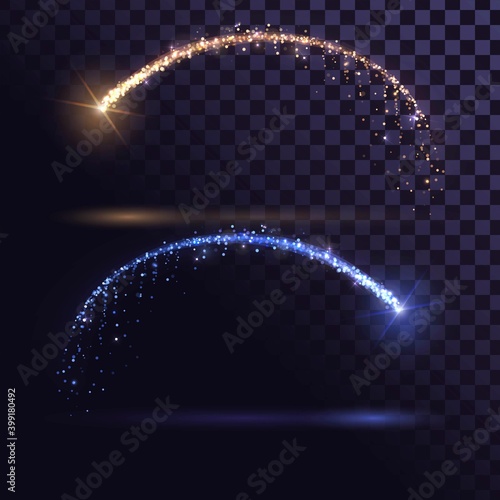 Blue and golden shooting stars with spark trail