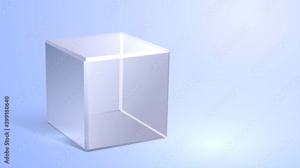 Fototapeta premium Light background with glass big cube, transparent box