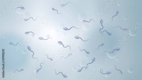 Scientific illustration with sperm, spermogram and reproductive health concept photo