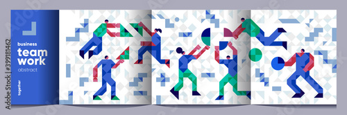 Vector illustration. Business, teamwork, people and abstract objects. Abstract, background patterns, triangular mosaics, stylized polygonal images, geometric backgrounds, large width.