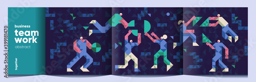 Vector illustration. Business, teamwork, people and abstract objects. Abstract, background patterns, triangular mosaics, stylized polygonal images, geometric backgrounds, large width.