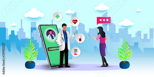 patient consultation to the doctor via smartphone, Online doctor vector illustration concept,