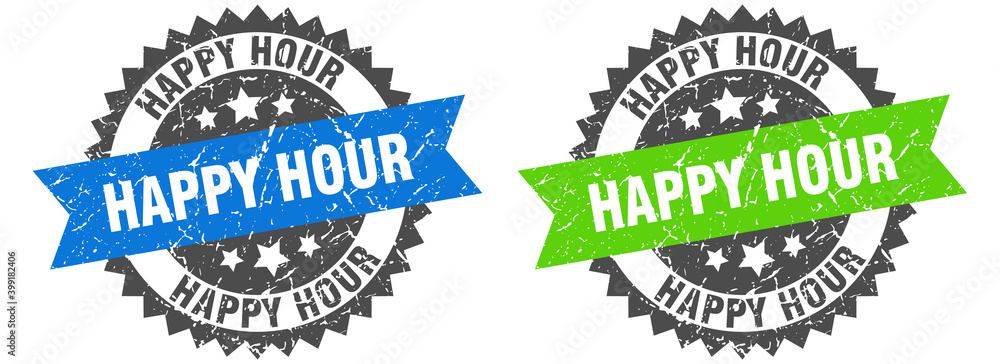 Obraz premium happy hour band sign. happy hour grunge stamp set