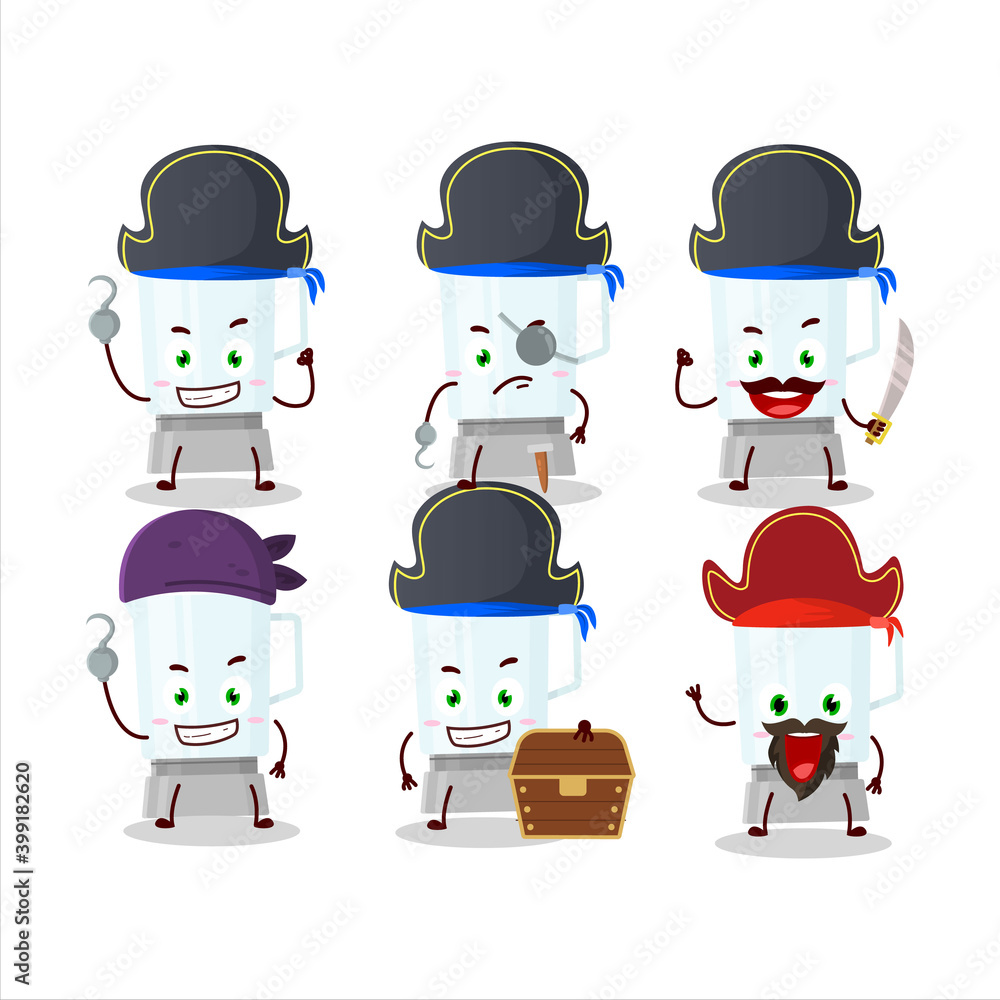 Cartoon character of blender with various pirates emoticons