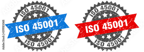 iso 45001 band sign. iso 45001 grunge stamp set