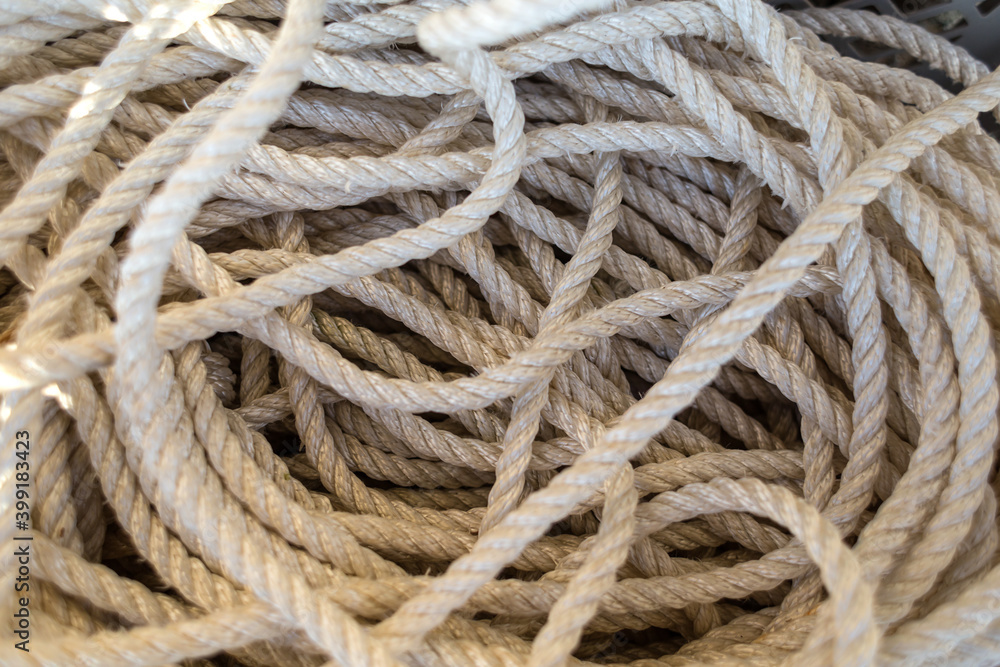 Rope on a yacht close up.