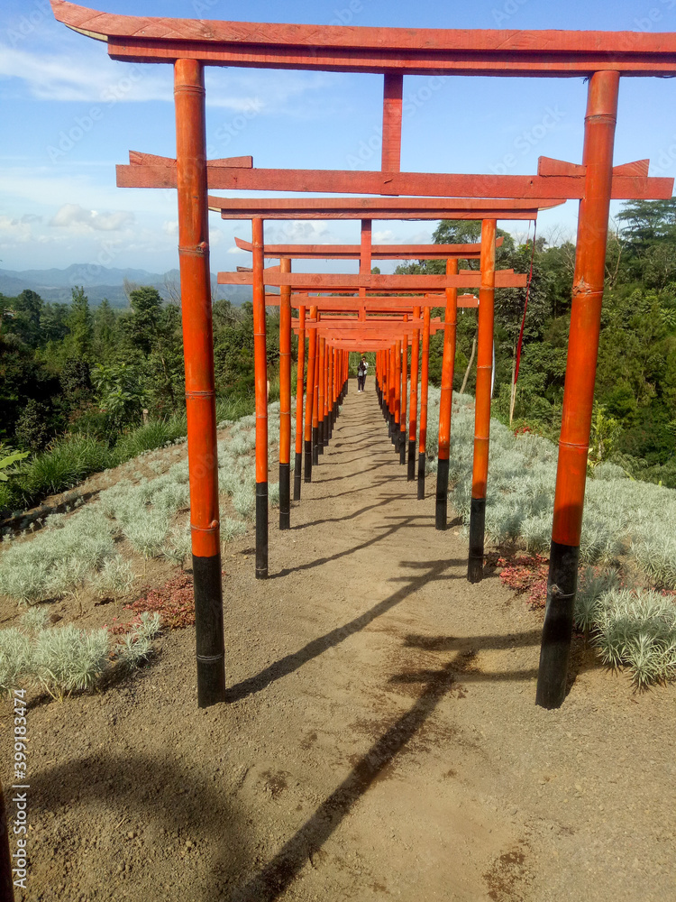 Fototapeta premium Jinja edelweis park at mount agung, karangasem bali