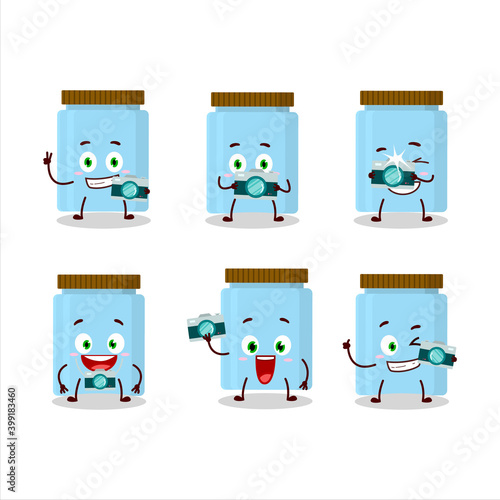 Photographer profession emoticon with jar cartoon character