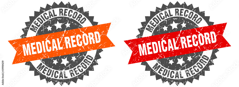Obraz premium medical record band sign. medical record grunge stamp set