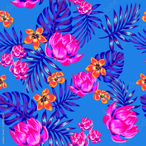 tropical patterns of exotic plants  flowers and palm leaves to create vibrant designs for your work