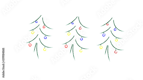 3 Weihnachts Bäume mit bunten Kugeln 