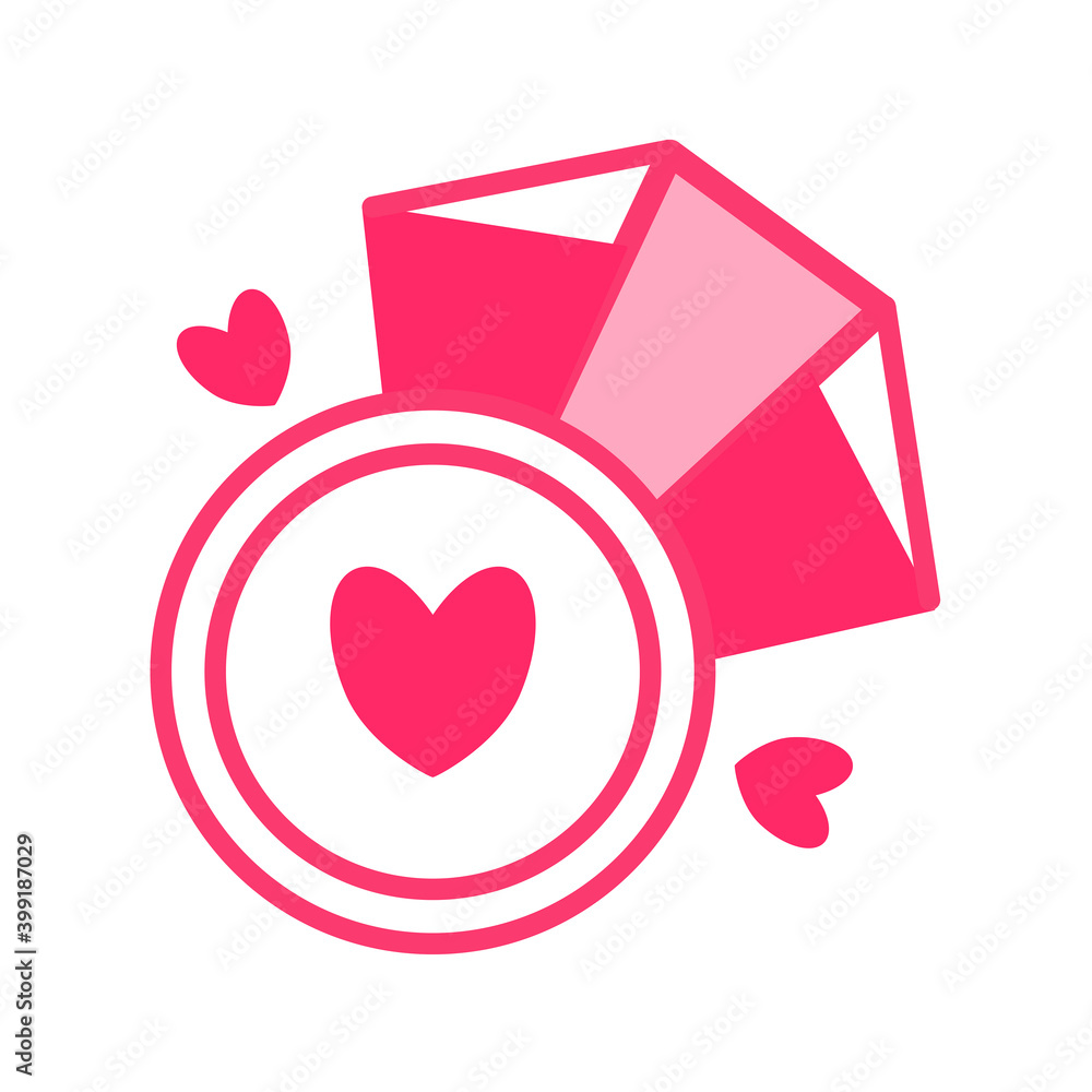 Cute vector icon for Valentine's Day. Ring with a large stone isolated on a white background. element for greeting cards, posters, stickers. Red and pink colors