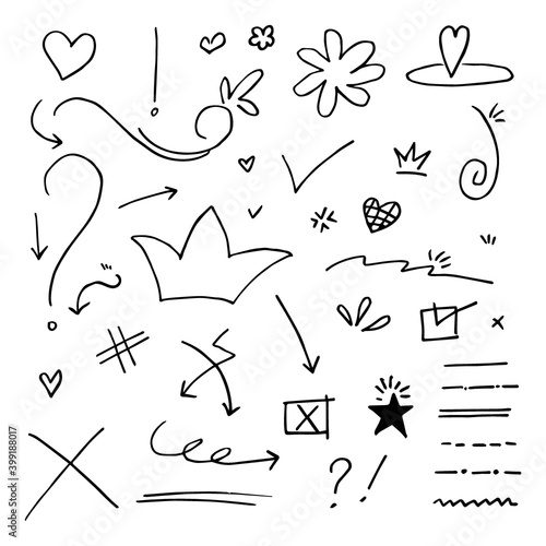 Doodle vector set illustration with hand draw line art style vector. photo